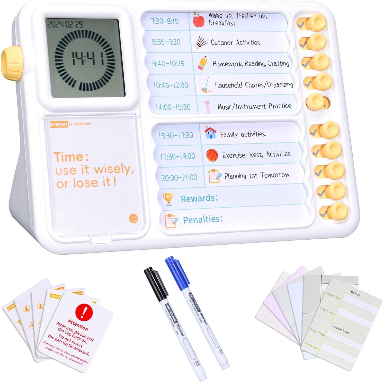 Visual Timer for Kids w/Customizable to-do List Planner Board, ADHD Autism Tools, Task Organizer w/Productivity Pomodoro Timer &Clock for Kids Daily Routines Schedule Chores Study