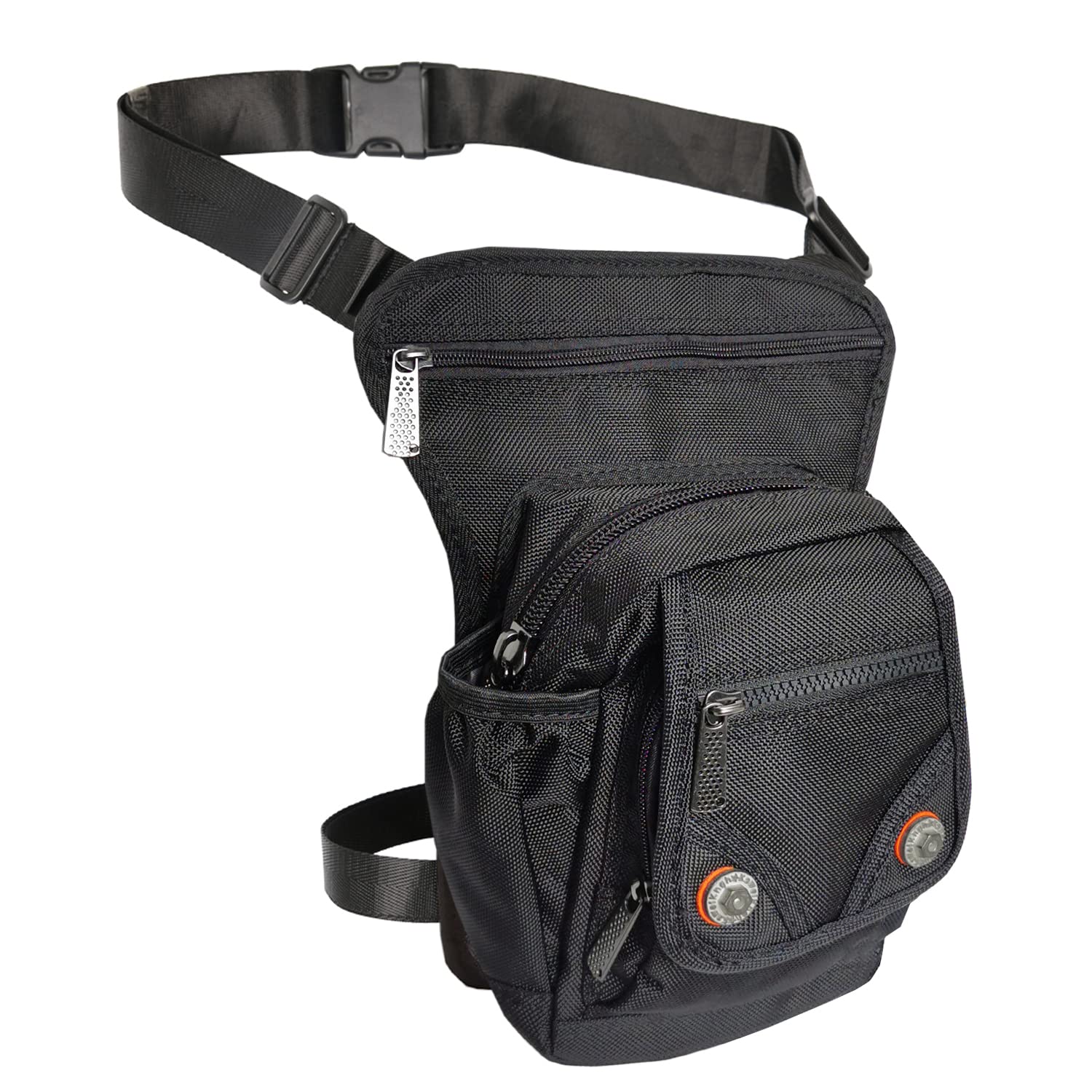 INNTURT Nylon Tactical Leg Bag Pouch Fanny Pack Shoulder Messenger Bag (Black & Orange)