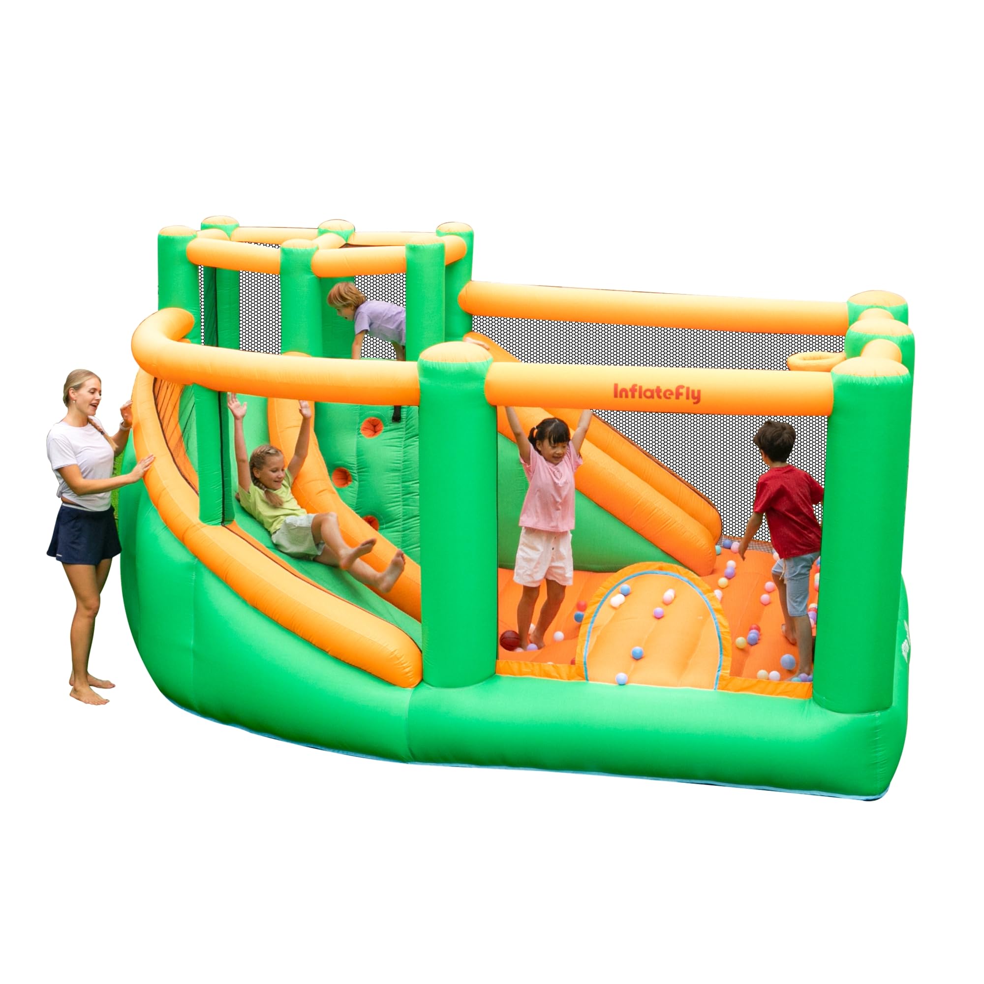Photo 1 of INFLATEFLY Bounce House Inflatable Bouncy Castle with Large Jumping Area Double Slide Bouncer for Kids and Toddlers