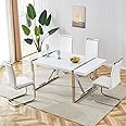 gopop Dining Table Set for 4, Kitchen Table Chairs Set of 4, 55" White High-Gloss Lacquered Tabletop & Electroplated Metal Frame, Modern Kitchen Tables with 4 Chairs for Dining Room