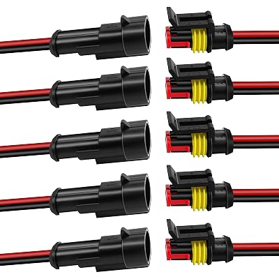 5Pcs Car Waterproof Electrical Connector, 2 Pin Connector, 16 AWG 2 Wire Waterproof Connector, Car Electrical Connectors for Automobiles, Trucks, Boats, Motorcycles and Other Electrical Connections