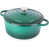 Nuovva Enamelled Cast Iron Dutch Oven Pot with Lid – 6.4 Quart Non Stick Casserole Pot – Heavy Duty & Oven Safe up to 500° F for Bread Baking, Braising, Stews, Roasting – 28cm Dark Green