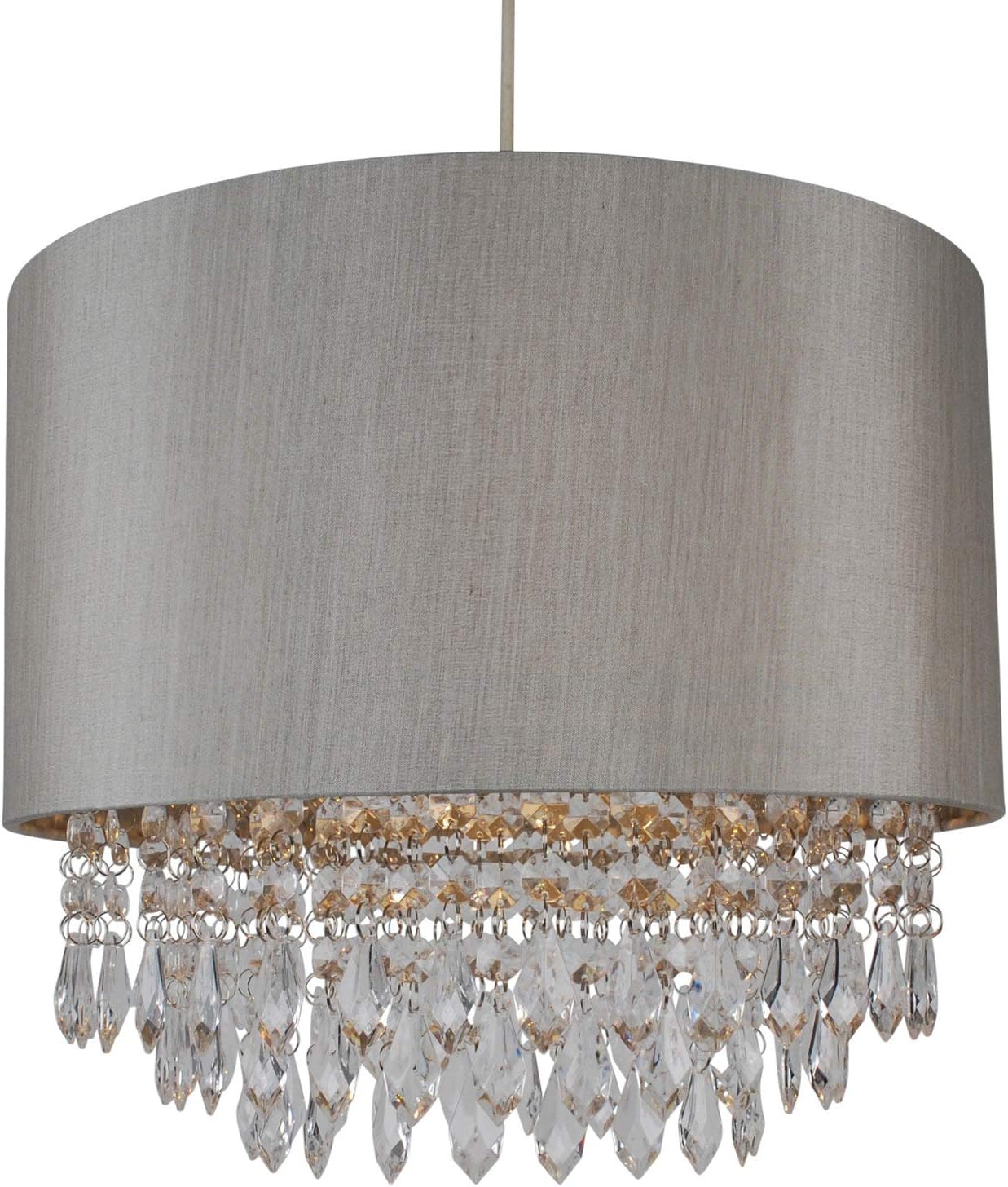 Modern Silver Ceiling Light Pendant Shade w/Silver Inner & Clear Droplet Beads