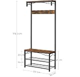 VASAGLE Coat Rack Hallway Cabinet with Top Board Bench Shoe Rack 5 Hooks view 6