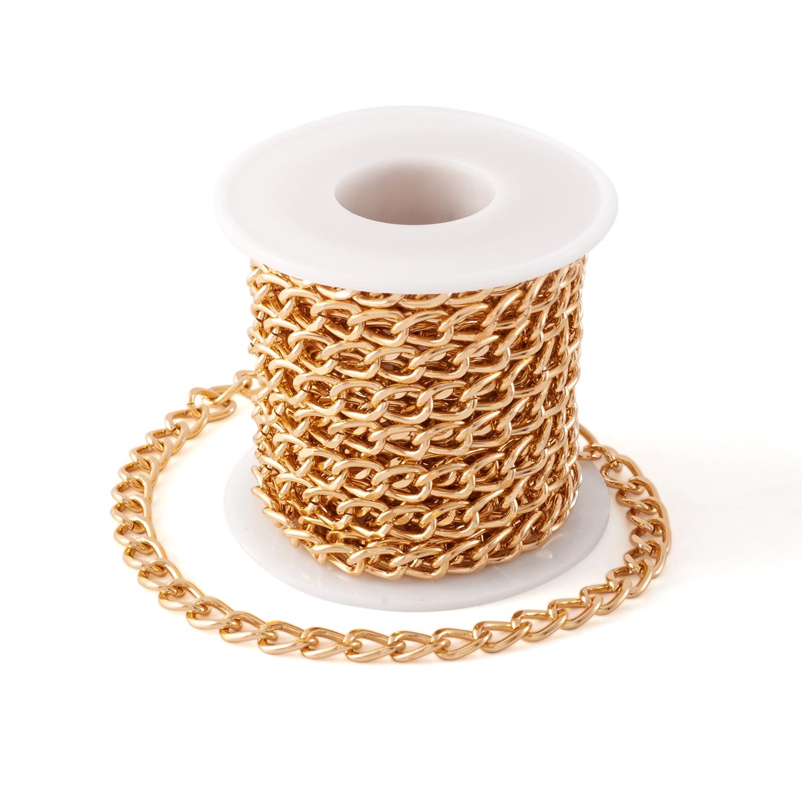 Photo 1 of Craftdady 16.4 Feet Aluminum Curb Chain Link Gold Twisted Cable Cross Chain Unwelded 10x6.5mm with Spool for Bracelet Necklace Tassel Earring Jewelry Making