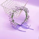 yuruyi Flower Crowns for Girls, Adjustable Floral Babysbreath Headpiecee Wedding Bridal Crown Hair Accessory Photo Pops Hair Wreath headband for Women (Purple, Adjustable)