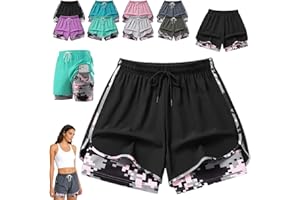 Women's Casual Athletic Shorts with Built-in Liner, Women's Athletic Running Shorts with Inner Pocket Drawstring for Yoga Gym