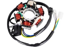 RUTU Ignition Stator Magneto 5 Wire AC 6 Pole Coil Fits for GY6 50cc 100cc 125cc 150cc Engine for ATV Go Kart Dune Buggy Dirt Bike, Magneto Stator Plate with 3-Pin Plug Wire and 2 Single Wires