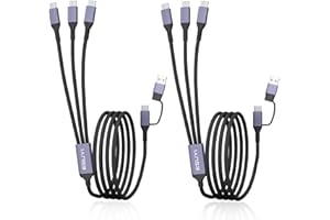 3 in 2 Multi Charging Cable,[5FT/2Pack 60W 3.1A] USB C Splitter Cable,Nylon Braided Multiple Simultaneous Charging,USB A/C to