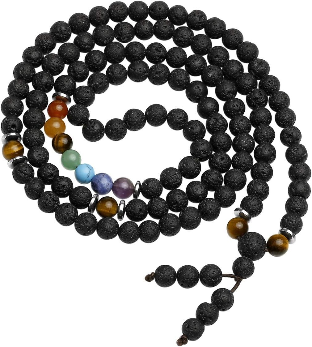 JOVIVI 108 Mala Prayer Beads Meditation Bracelet 7 Chakra Crystal Healing Lava Rock Stone Essential Oil Aromatherapy Diffuser Necklace Men Women Reiki Jewellery - Image 3