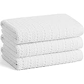 SALAS Kitchen Dish Towels, Bulk Cotton Kitchen Hand Towels, 390 GMS Plaid Dish Cloths Rags for Drying Dishes with Hanging Loop, 16‘’ x 26‘’, 3 Packs, White