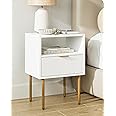 AEPOALUA Nightstand,Small Bedside Table with Gold Frame,Morden White Night Stand,End Table,Bedside Furniture,Side Table with Drawer and Shelf for Bedroom,Living Room