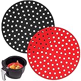 2 Pack Reusable Air Fryer Liners, 9 Inch Round Perforated Air Fryer Basket Silicone Mats, Non-Stick Air Fryer Accessories for