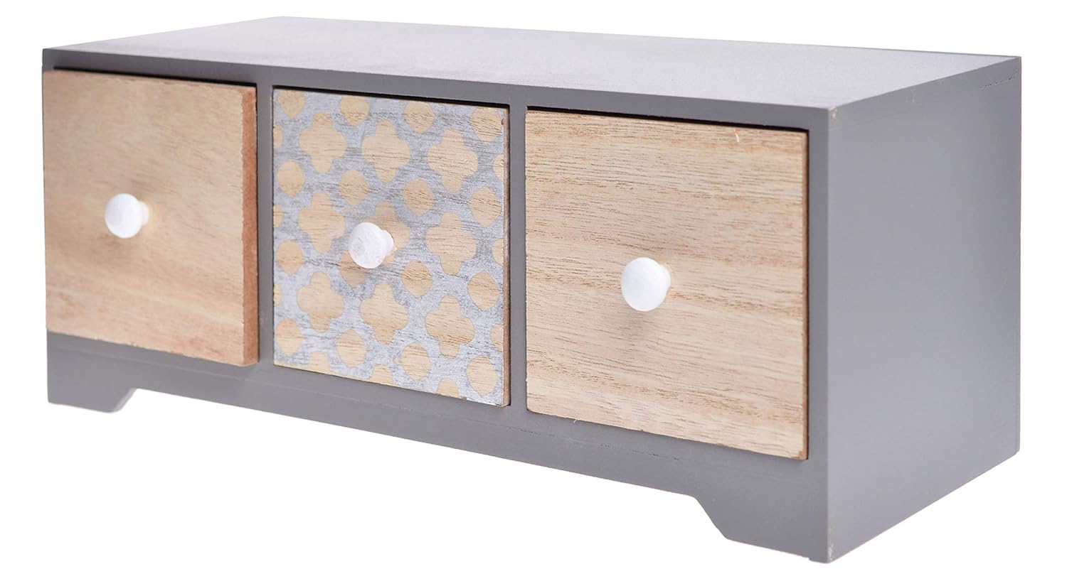 Charming House Design Grey Wooden Three Drawer Mini Chest Cabinet