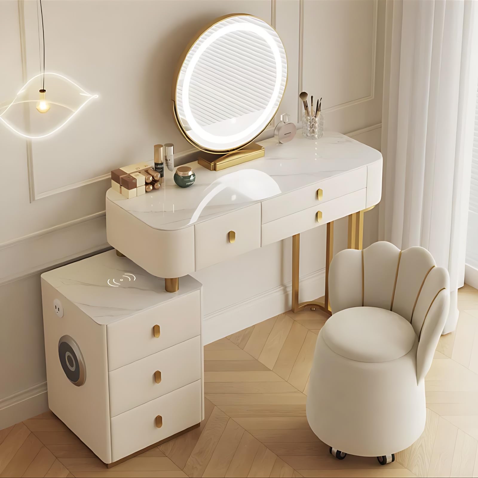 Photo 1 of ***PARTS ONLY***
ZGNBSD Modern Vanity Set - Smart Vanity Table with Drawers & LED Makeup Mirror | Multi-Layer Solid Wood Material | Charging and Speaker Function Included