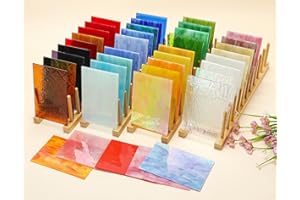 CHICSHIS 40PCS Stained Glass Sheets, 4x6 Inches Variety Vibrant Stained Glass Pack with Multi Colors and Textures, Crisp Art Glass Sheets with Iridescent, Opaque and Transparent for Mosaic Crafts