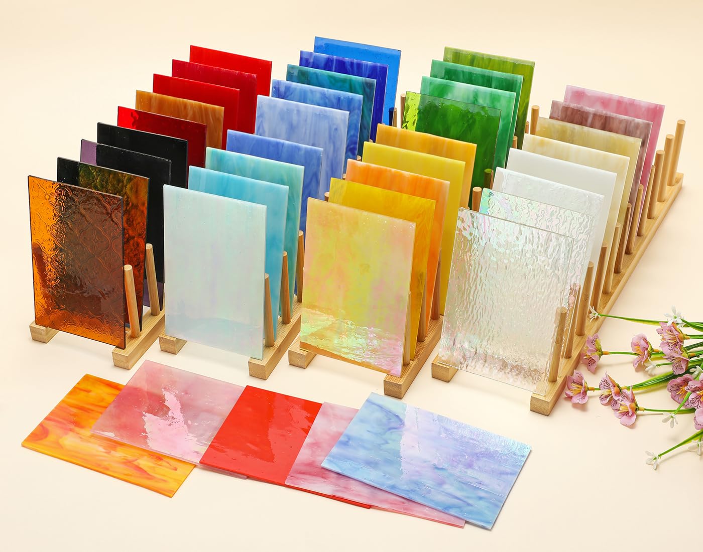 Photo 1 of **HEAVY** CHICSHIS 40PCS Stained Glass Sheets, 4x6 Inches Variety Vibrant Stained Glass Pack with Multi Colors and Textures, Crisp Art Glass Sheets with Iridescent, Opaque and Transparent for Mosaic Crafts