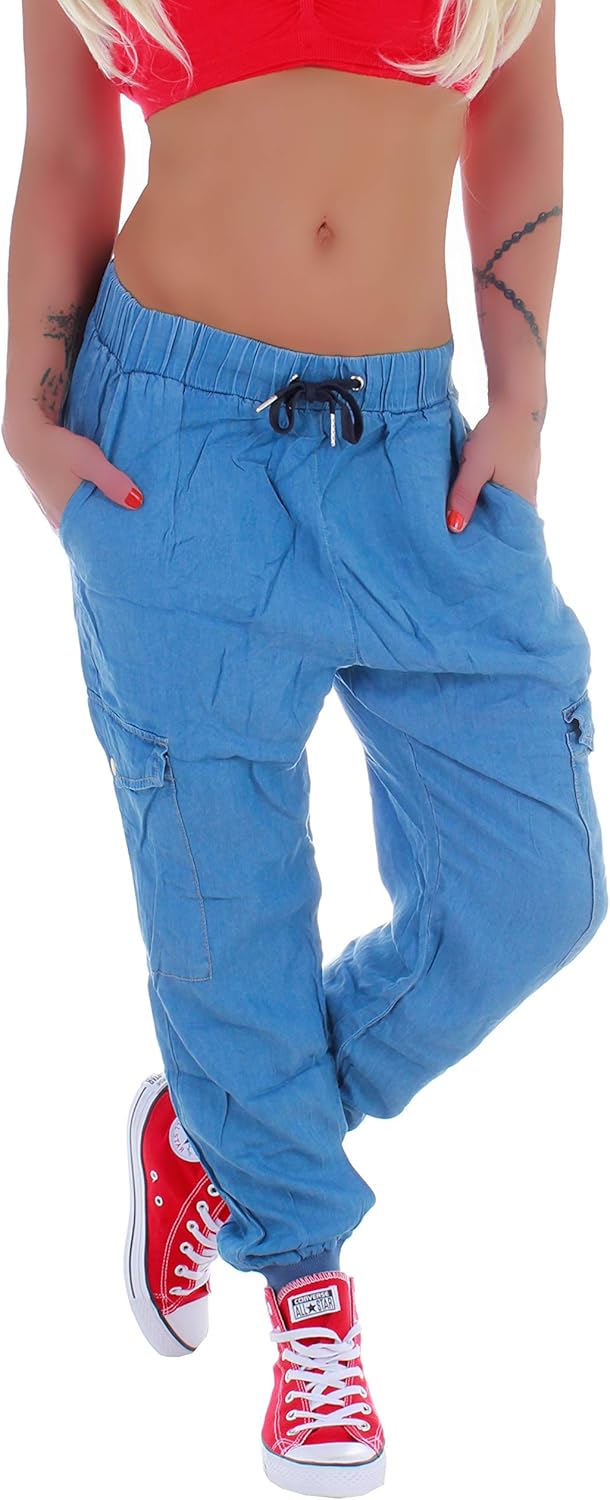 Damen Cargojeans Cargohose Cargo Jeans Hüftjeans Boyfriend Taschen