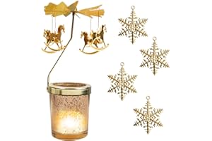 BigOtters Gold Spinning Candle Holder, Christmas Rotating Tea Light Holder with Snowflake Ornaments, Metal & Glass Tealight Candle Decor for Christmas Table Centerpieces, Birthday Gifts for Women Mom