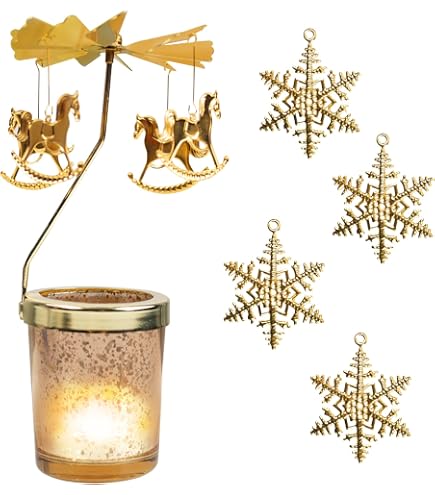 Candelabro Giratorio De Metal Decorativo (8x13cm) - Portavelas Que Gira Con El Calor, Ideal Para Bodas, Navidad O Decoración De Mesa, Color Dorado