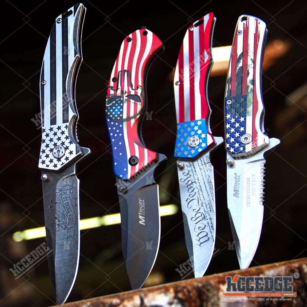 KCCEDGE BEST CUTLERY SOURCE USA American Flag 8 Inches Skull Folding Pocket Knife Proud of America Knife