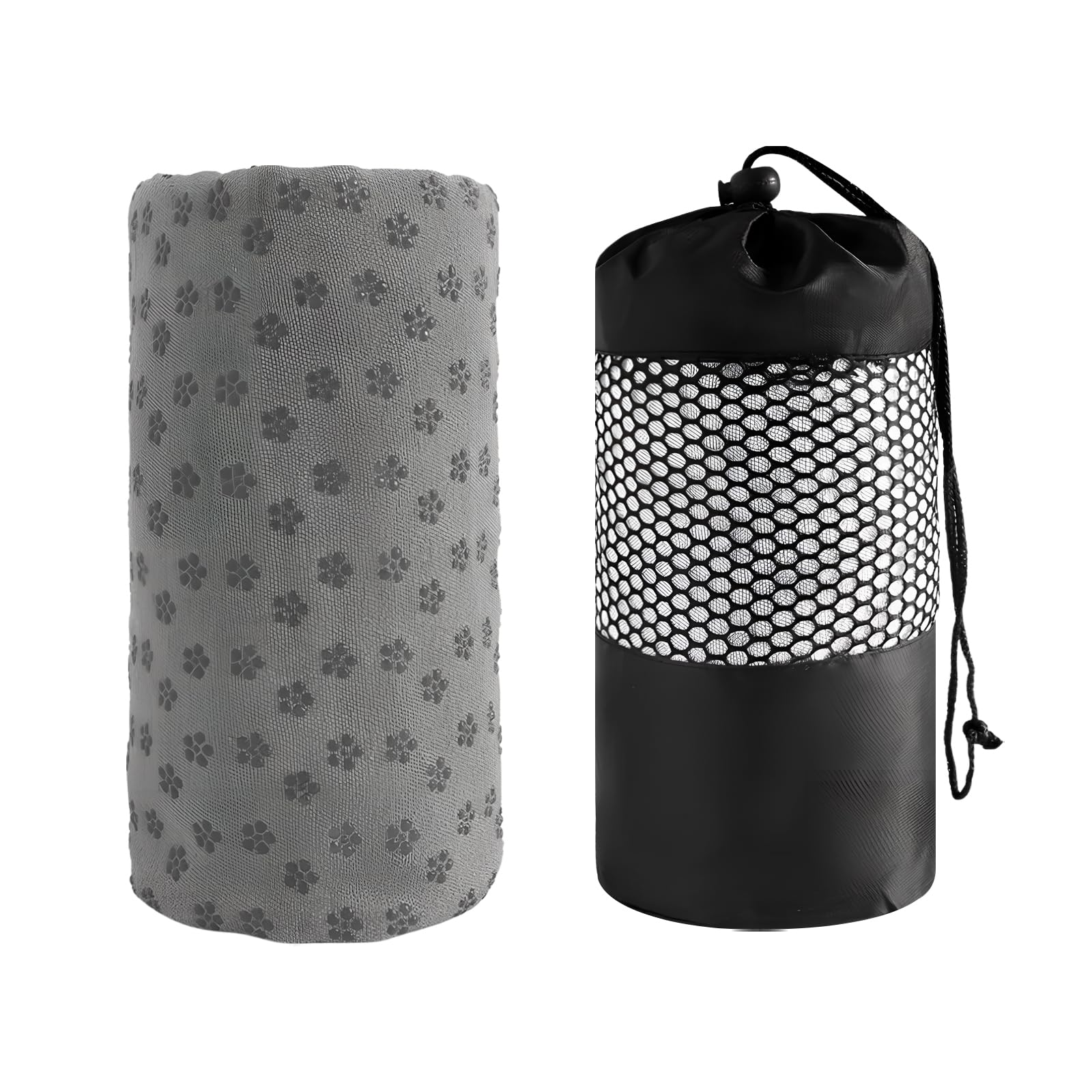 Non-Slip Hot Yoga Towel with Grip Dots, Sweat Absorbent, Quick-Drying, Ideal for Hot Yoga & Pilates, Washable, Silicone Dots, Free Carry Bag (Grey)