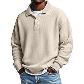 Long Sleeve Polo Shirts for Men Collared Waffle Shirts Casual Button Down Golf Mokaloha Shirt Henley Sweatshirts