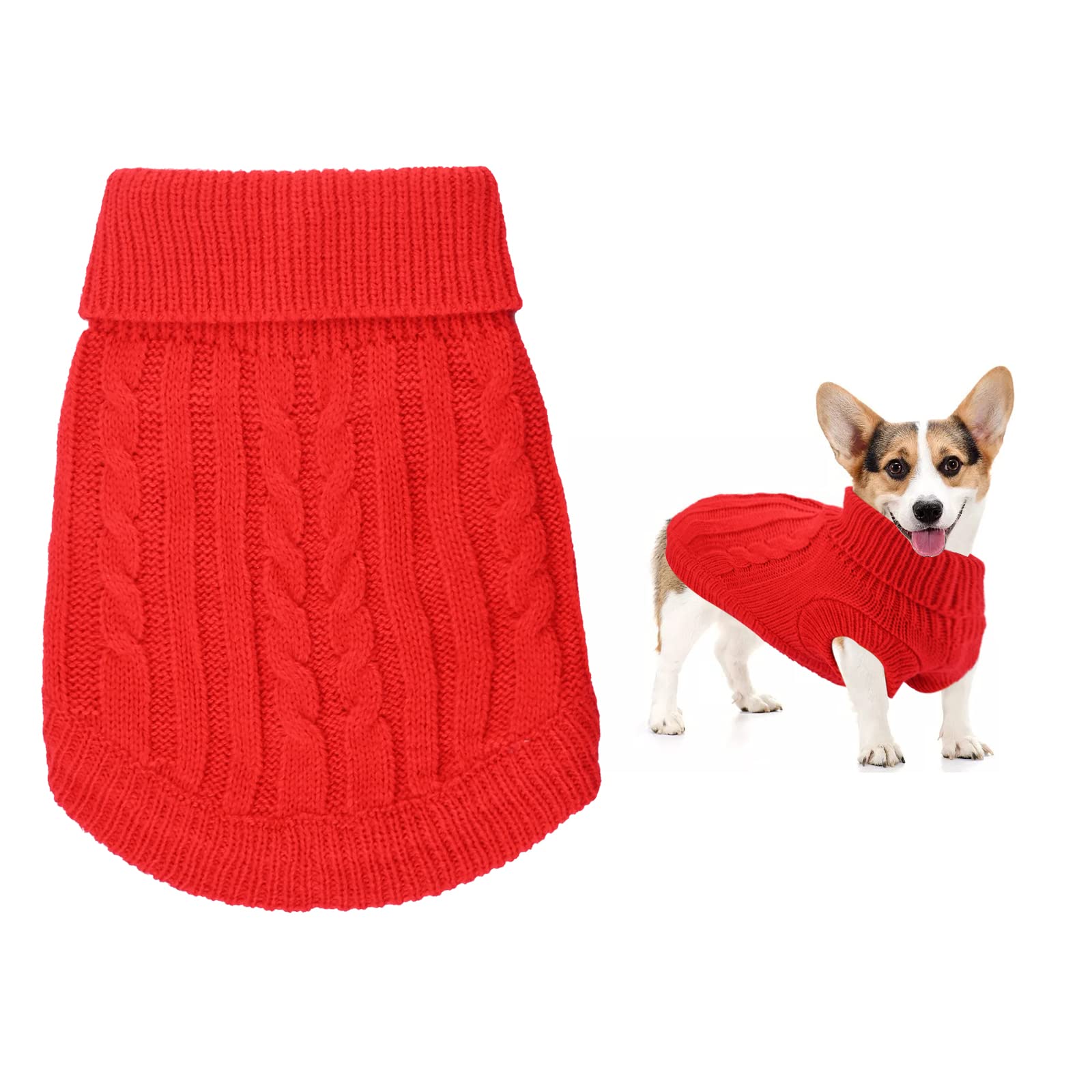 Small Dog Jumper, Warm Puppy Sweater for Winter - Knitted Pullover Soft Turtleneck Clothes Vest for Pet Autumn, Winter Outfit - Welsh Corgi, Yorkshire Terrier, Chihuahua (S, Red)