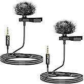 PoP Voice 2Pcs Professional Lavalier Lapel Microphone 3.5mm Compatible With DJI Mic/Rode Wireless GO Transmitters for Smartphone Camera, Mini Mic for YouTube, Interview, Video, Broadcasters