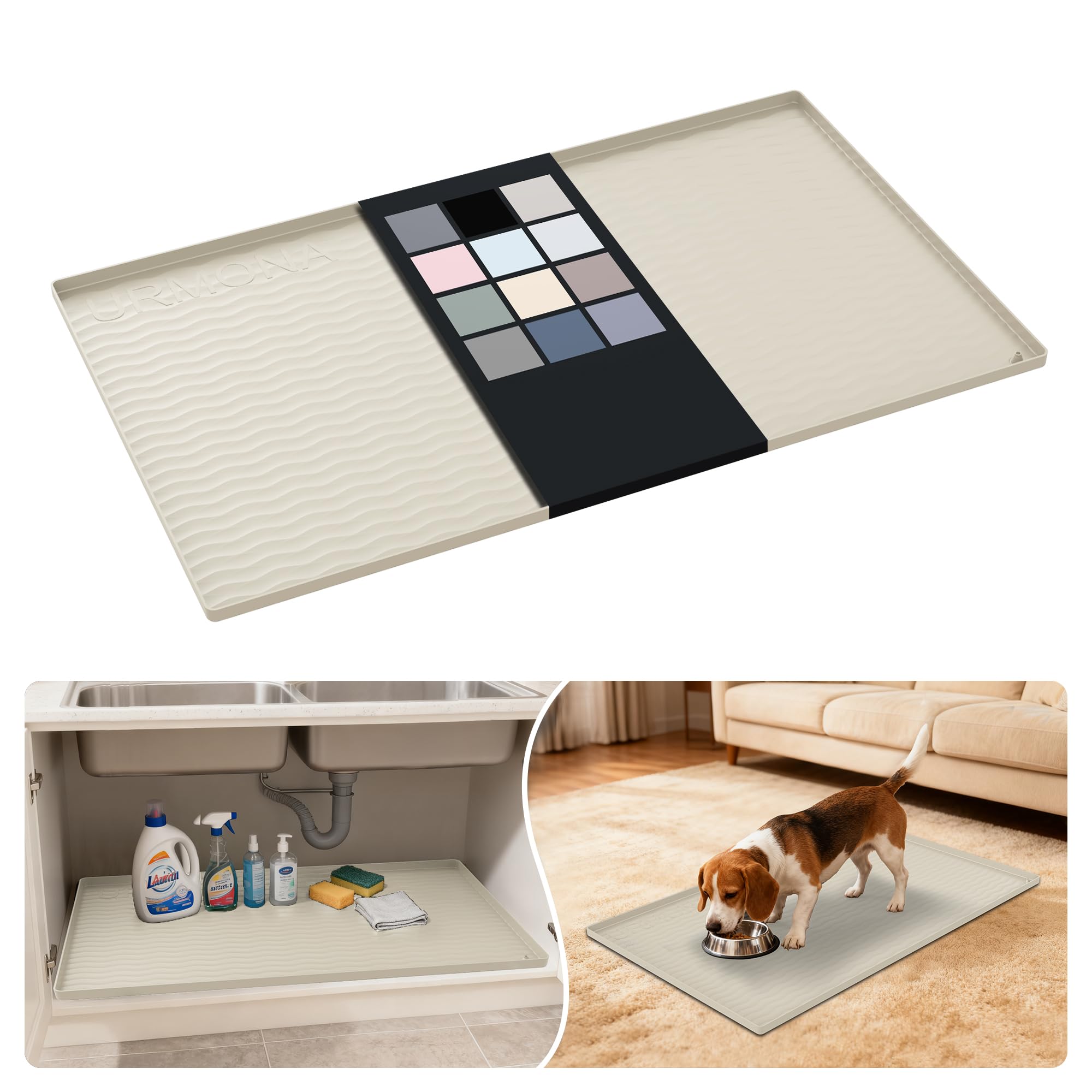 Photo 1 of **ITEM IS DIRTY/or stinks check clerk comments**
URMONA Waterproof Silicone Under Sink Mat 37'' x 22'' Shelf Liner for Kitchen and Bathroom, Cabinet and Counter Protector, Storage and Organizers, Litter Mat, Pet Cat Puppy Essentials(Cream)
