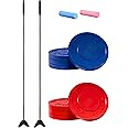 GoSports Driveway Shuffleboard Game Set - Includes 2 Shuffleboard Cue Sticks, 8 Pucks, 2 Pieces of Chalk