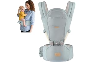 FRUITEAM 6-in-1 Baby Carrier with Waist Stool/Hip Seat for Breastfeeding, One Size Fits All - Adapt to Newborn, Infant & Todd
