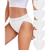 RHYFF Womens Underwear Cotton Bikini Panties High Cut Lace Panty Stretch Hipster Underpants Ladies Briefs S-XXL