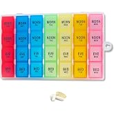Weekly Pill Organizer 4 Times a Day, 7-Day Pill Boxes, Monthly Medication Organizer 28 Days Portable Compartments &amp; Moisture-Proof Outer Case for Vitamins, Fish Oils, Supplements(Color)