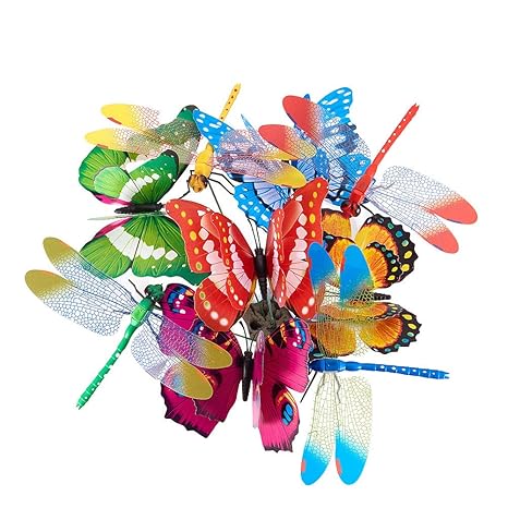 Benecreat 40pcs Large Butterfly Dragonfly Stakes Garden Ornaments