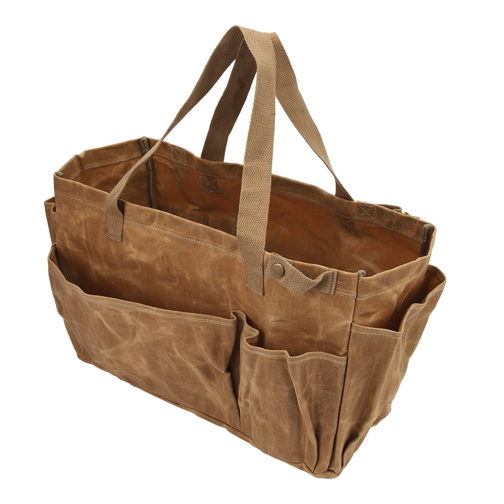 Fockety Garden Tool Bag, Canvas Tool Bag Large Waterproof Garden Tool Organizer Gardening Tote Bag Organizer Tool Storage Bag with Comfortable Carry Handle for Camping (Khaki)