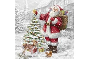 IHR Ideal Home Range Cocktail Disposable 3-Ply Paper Beverage Napkins, 5" x 5", Santa's Xmas Tree