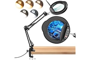 Upgraded 15X 10X Magnifying Glass with Light and Dust Cover, Clamp on Lighted Magnifier 84 LED 5 Color Dimmable Hands-Free Ma