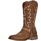 SheSole Womens Square Toe Cowgirl Cowboy Boots Wide Calf Fashion Western Shoes