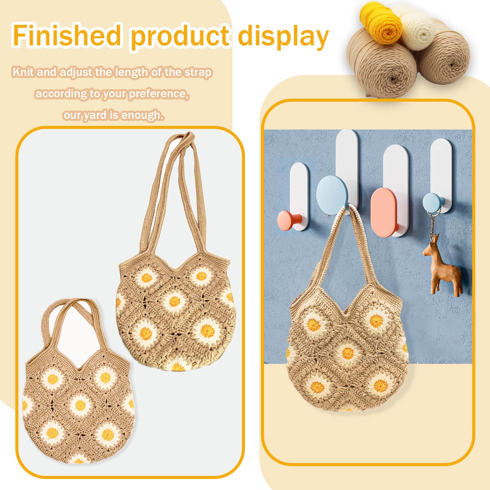 Uongeod Crochet Kit for Beginners Daisy Tote Bag DIY Knitting Kits of Daisy Tote Bag with Step-by-Step Video Tutorials Crochet Kit Beginners for Adults and Kids