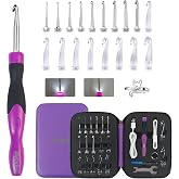 18 Sizes Lighted Crochet Hooks Set 2.0mm~14.0mm, Rechargeable Crochet Hook with Interchangeable Crochet Head, Light Up Crochet Hooks Set with 2 Levels Led for Beginner Knitting Kit Gifts