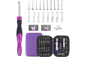BYBYKOI 18 Sizes Lighted Crochet Hooks Set 2.0mm~14.0mm, Rechargeable Crochet Hook with Interchangeable Crochet Head, Light Up Crochet Hooks Set with 2 Levels Led for Beginner Knitting Kit Gifts