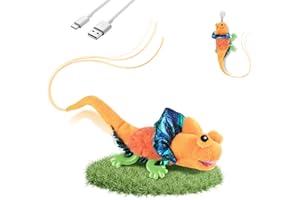Migipaws Cat Toys, Touch Activated Flapping Chirping Lizard Kitten Toy with Catnip for Indoor Cats Kicker, Rechargeable (Orange)