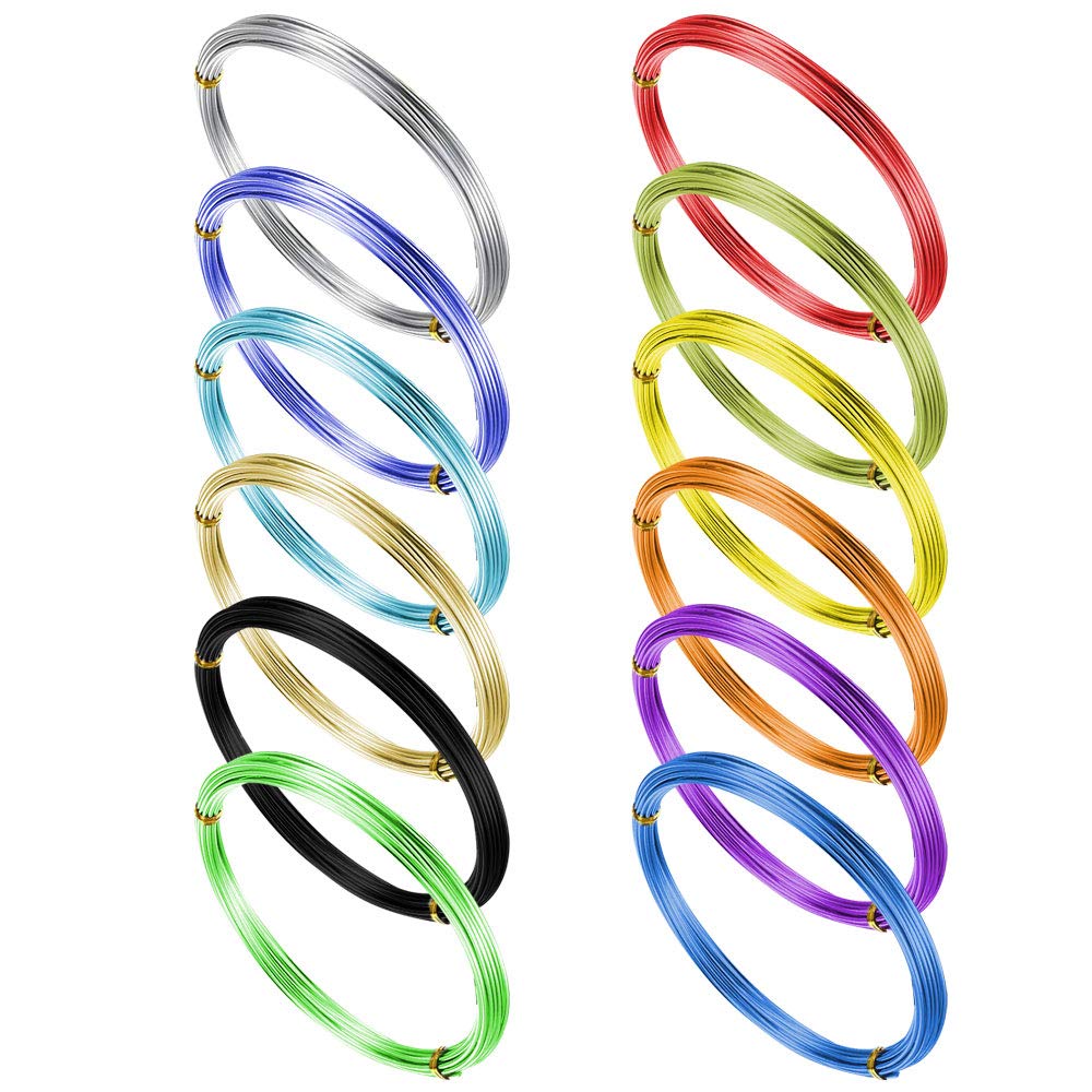 PERFETSELL 12 Rolls Coloured Wire 0.8mm/ 20 Gauge Aluminum Craft Wire Multi-Colored Flexible Metal Wires Tarnish Resistant Wires Wrapping Beading Thread Cord for Craft Jewellery Making DIY, 16.4 Feet