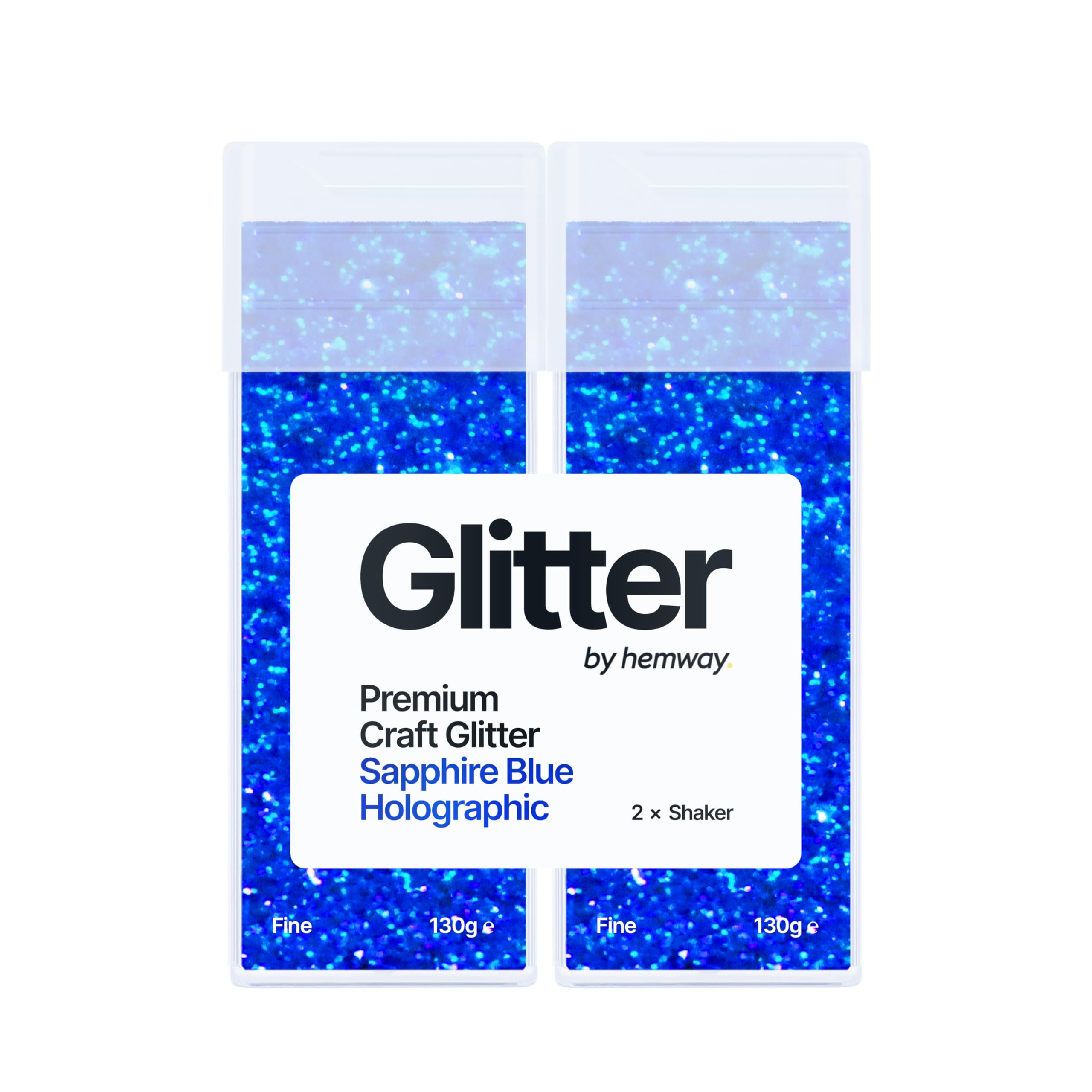 Hemway Glitter Shaker Sapphire Blue Holographic 130g x2 Pack Fine, Craft Glitter Shakers for Resin & Epoxy Crafts, Christmas Art Supplies, Nail, Body, Face, Eye, Festival, Crafting, Slime, Sparkle