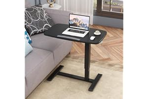 Furist Overbed Table Bed Desk Hospital Bedside Table Mobile Adjustable Height Laptop Stand PC Computer Portable Laptop Pneumatic Standing Desk Cart with Tray