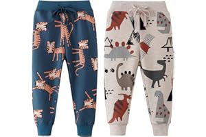 AMMENGBEI Toddler Boys Jogger Pants Kids Cotton Drawstring Elastic Waist Sweatpants 2 Pack Set 2-7T