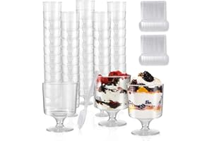 Witheeyou 50 Pack 5oz/150ml Dessert Cups with Spoons, Round Goblet Dessert Cups, Mini Clear Plastic Parfait Cup, Party Servin