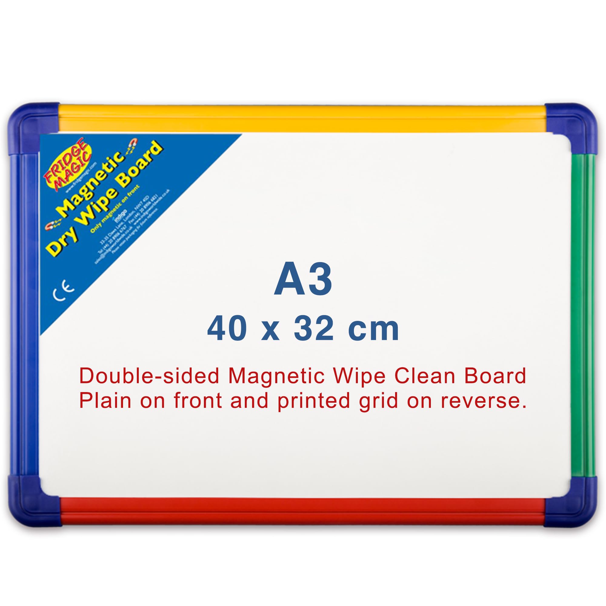 Versatile A3 Rainbow Magnetic Whiteboard - Dual-Sided with Blank and Grid Layout - 40 x 32cm. Perfect for Home, Office, and Classroom Use