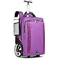 Rolling Backpack, Travel Backpack with Wheels, Rolling Backpack for Women Men, Carry on Luggage with Rolling Laptop Backpack for Travel Work, Fit 17.3 Inch Notebook Men Women (Purple)